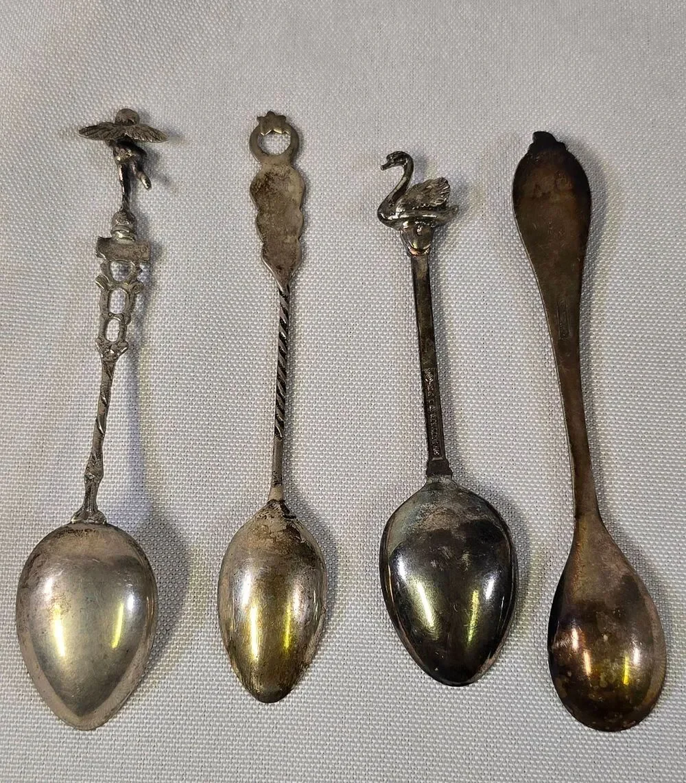 Vintage Silver Plated Souvenir Spoons Set of 4 - Pompei Istanbul Swan Windmill